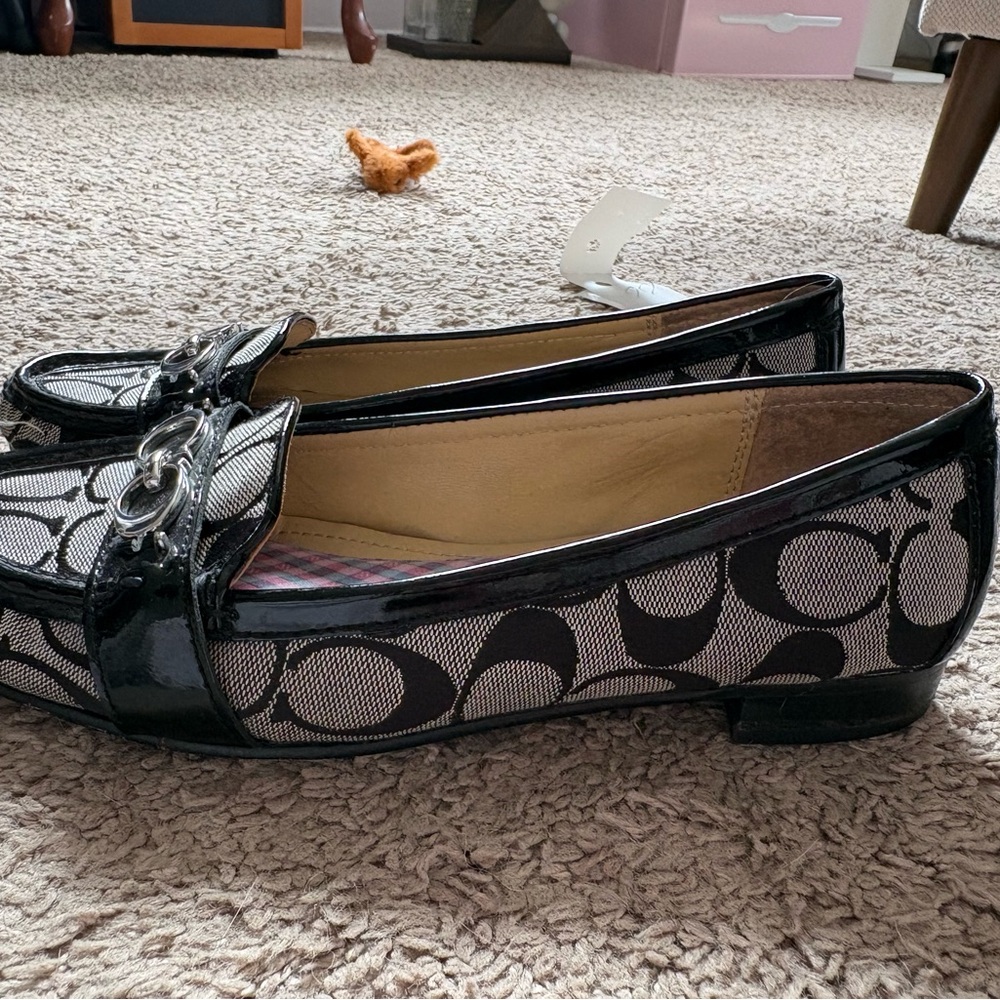 Coach Black Signature Canvas Loafers with Patent Trim